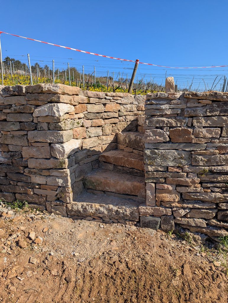 muret pierre sèche en construction, Beaune, Bourgogne, France