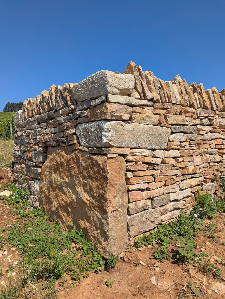 muret pierre sèche en construction, Beaune, Bourgogne, France