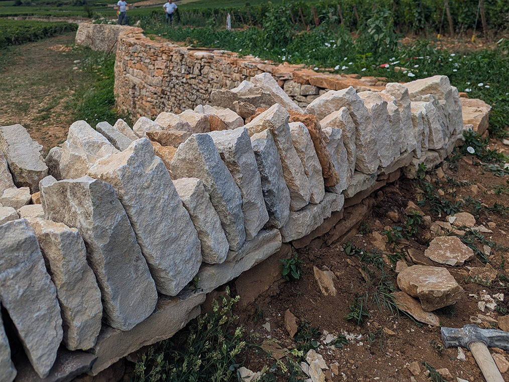 muret pierre sèche en construction, Beaune, Bourgogne, France